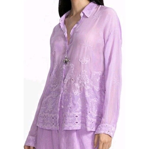 Johnny Was Women's Textured Look Embroidered Slim Audrey Button Down Shirt M - Picture 7 of 7